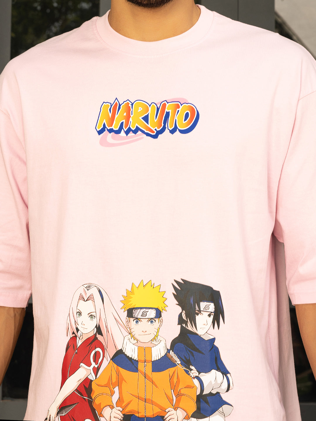 Naruto Pink Oversize Drop shoulder Tee by Stylo Fashion