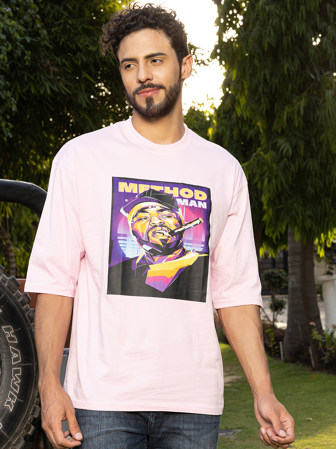 Method Pink Oversize Drop shoulder Tee by Stylo Fashion