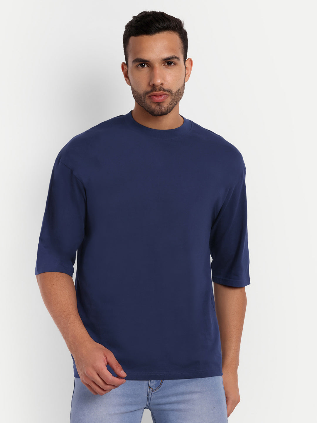 Wanted Dark Blue Back Oversize Drop shoulder Tee by Stylo Fashion