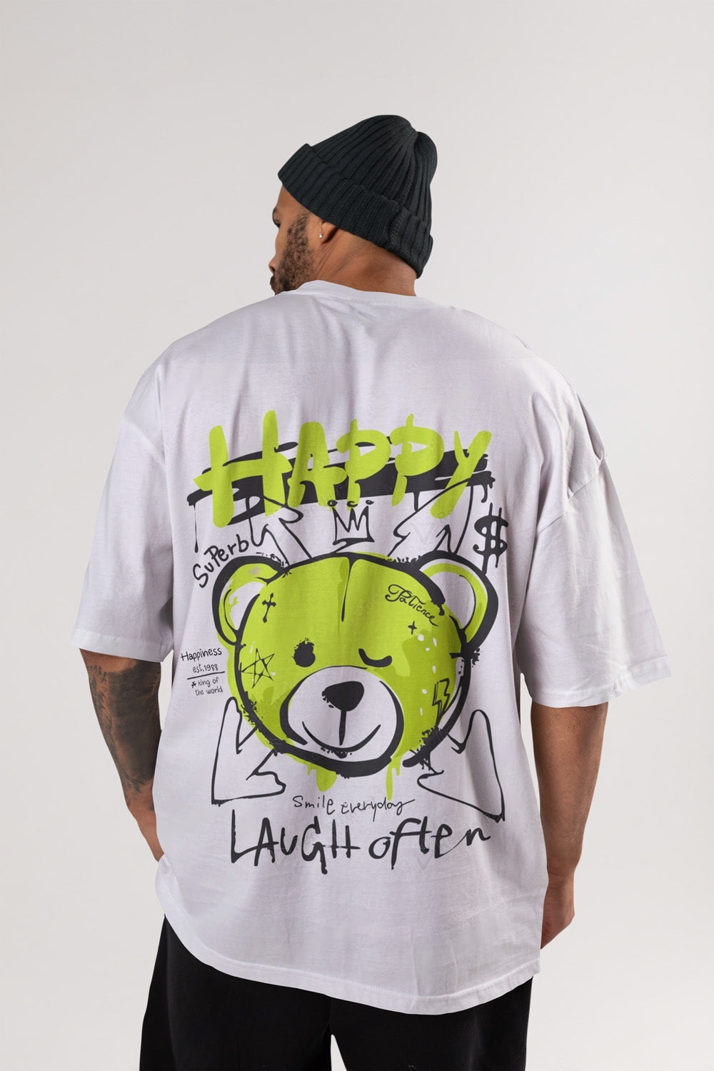 The Trippy Highlight Color Happy Bear Oversized T-shirt - VR Fashion Online