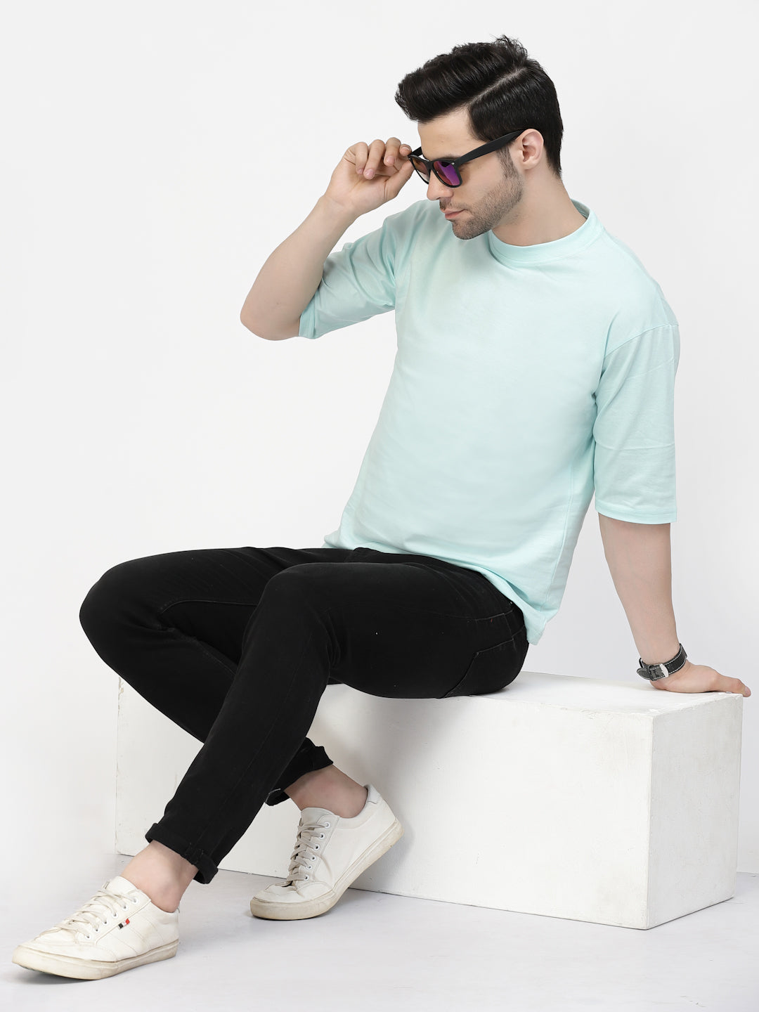 Aqua Blue Plain Oversized Drop Shoulder Unisex Tshirt By Stylo Fashion