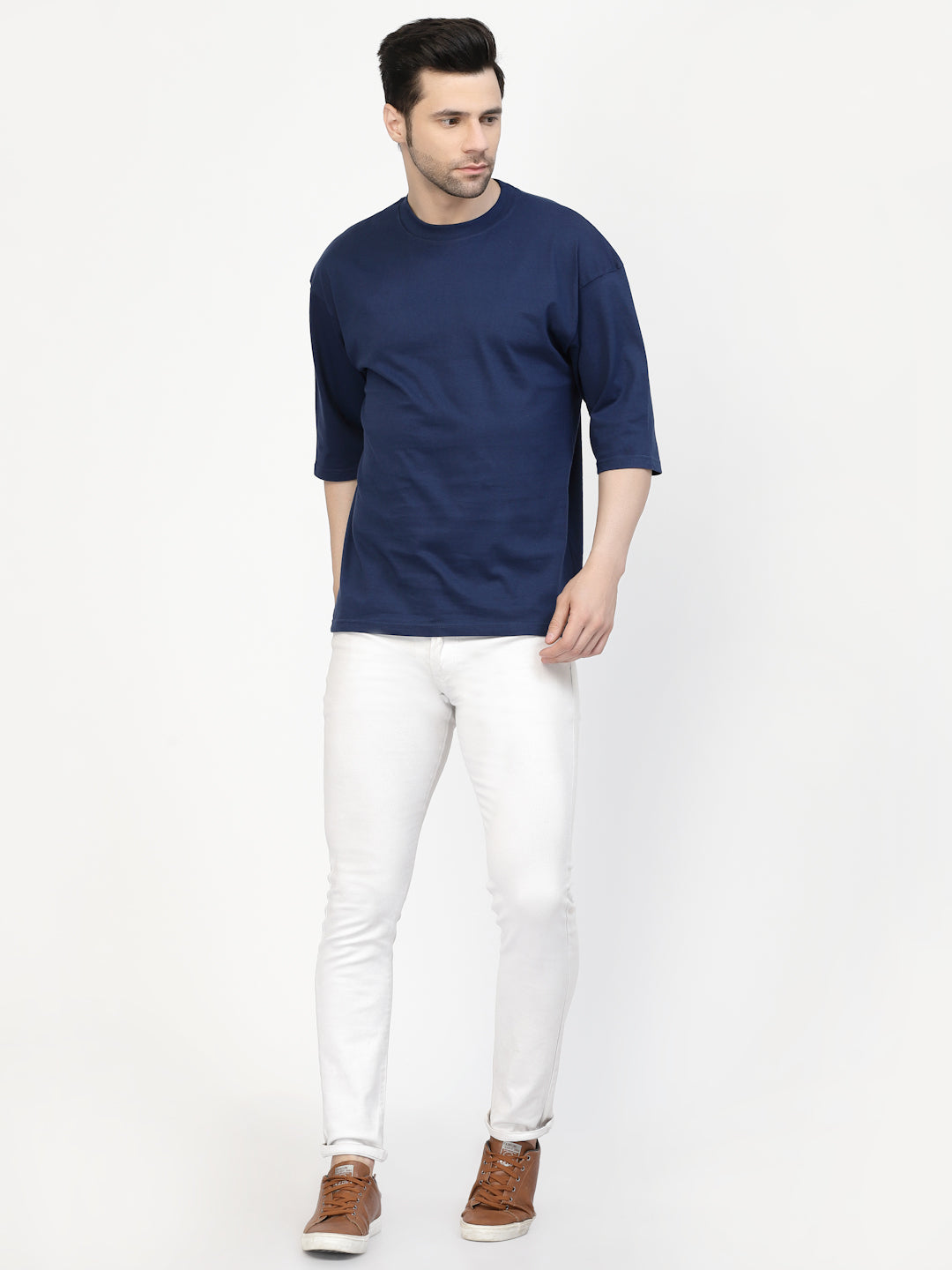 Dark Blue Plain Oversized Drop Shoulder Unisex Tshirt By Stylo Fashion