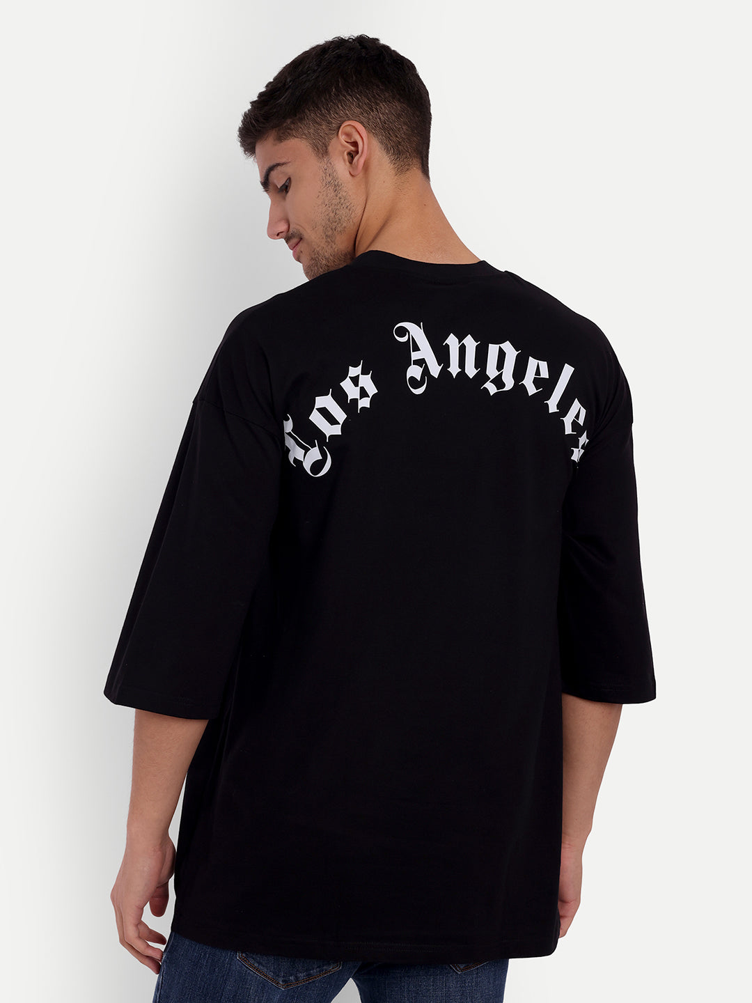Los Angeles Black Drop-shoulder Oversized Tee by Stylo Fashion