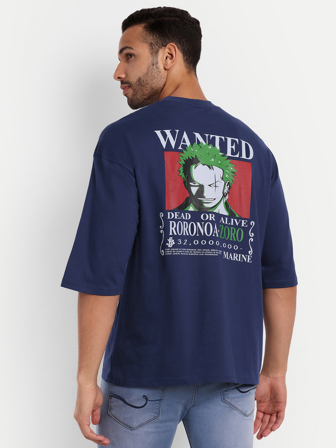Wanted Dark Blue Back Oversize Drop shoulder Tee by Stylo Fashion