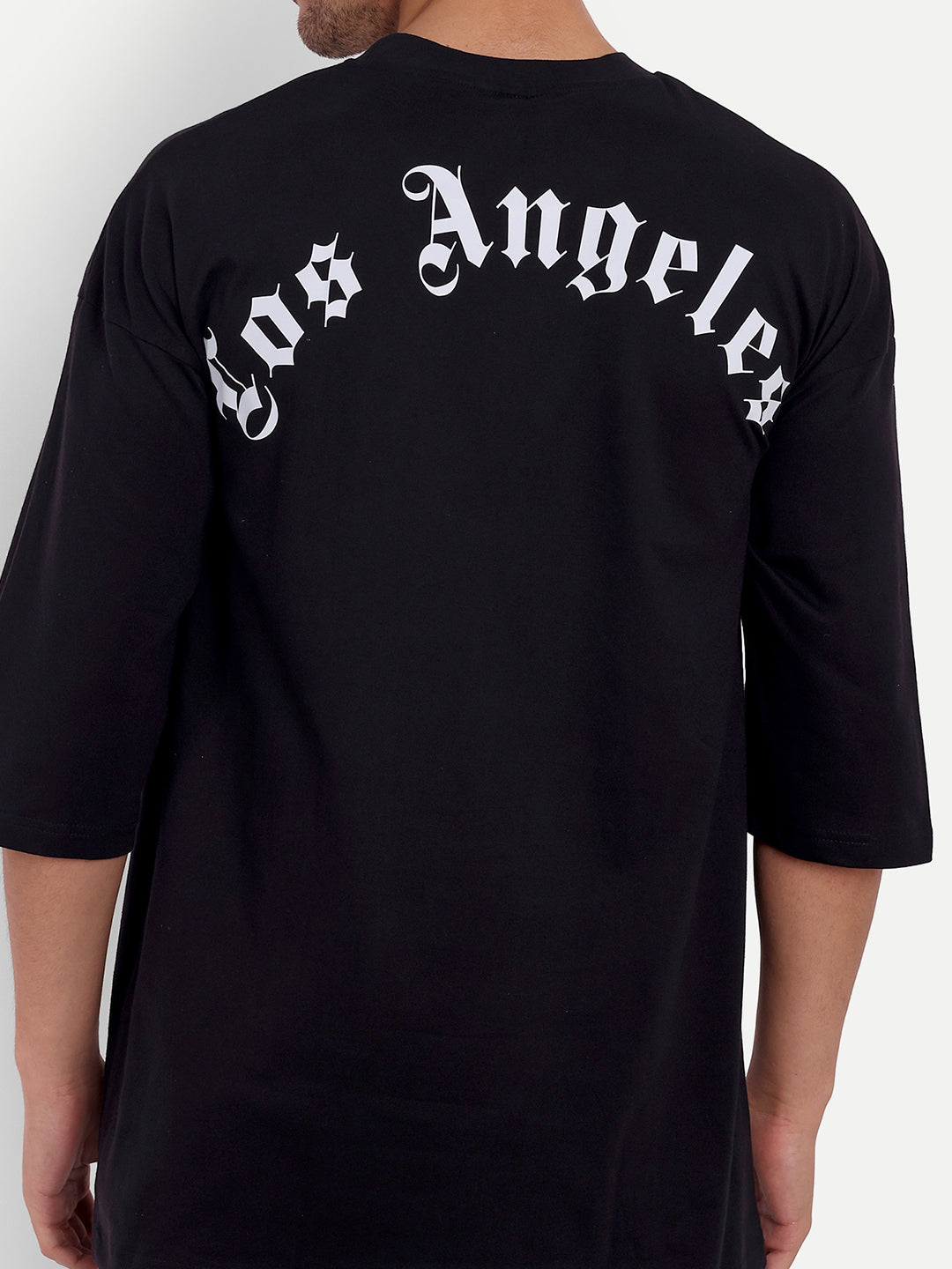 Los Angeles Black Drop-shoulder Oversized Tee by Stylo Fashion