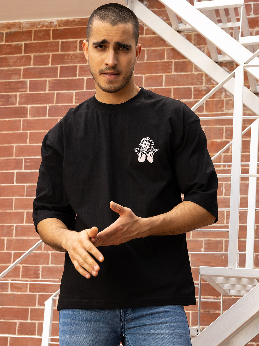 Sorry Black Oversized Drop shoulder Tee by Stylo Fashion
